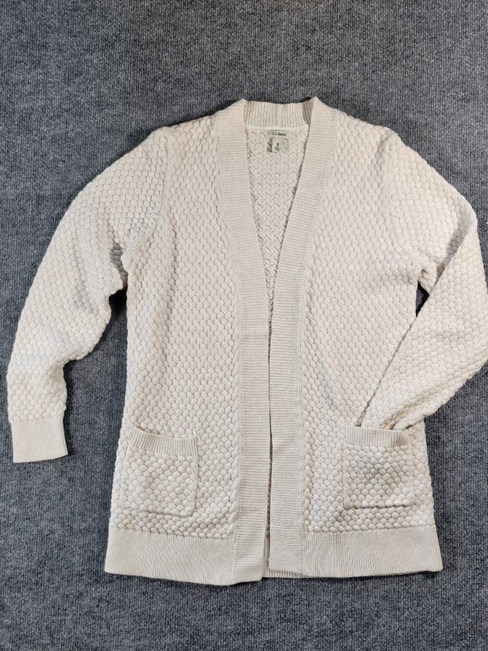 L.L. Bean Women's Textured Knit Open Front Cardigan Sweater Off-White Ivory